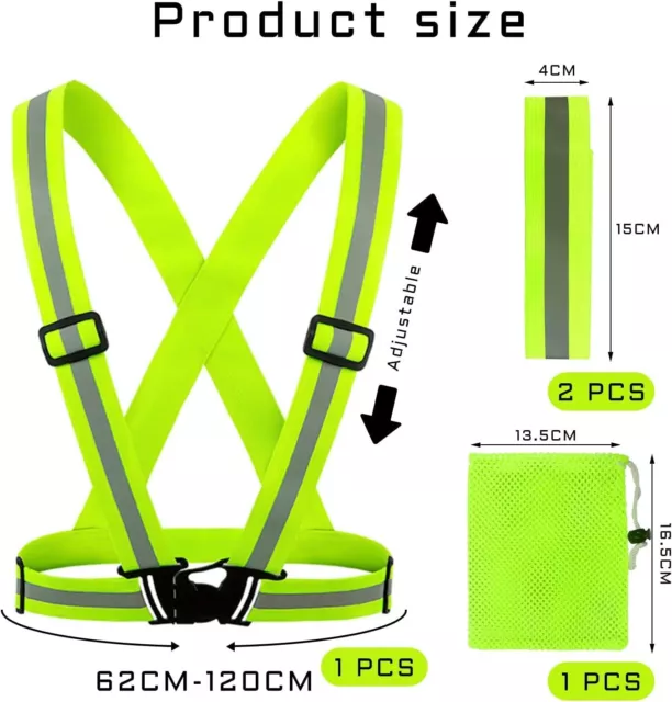 cinghia posteriore riflettente, gilet riflettente, con 2 cinturini fluorescenti 2