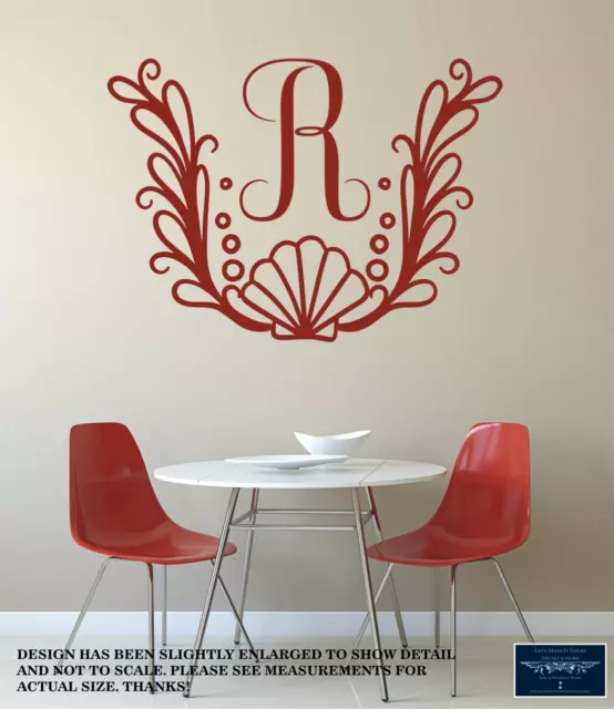 Seashell Laurel Monogram Initial Large Wall Vinyl Decal Sticker Removable 22X30"