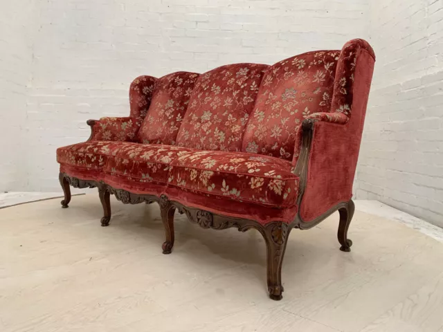 EB3802 Danish Early 20th Century Beech Framed & Red Moquette Parlour Settee V3SS