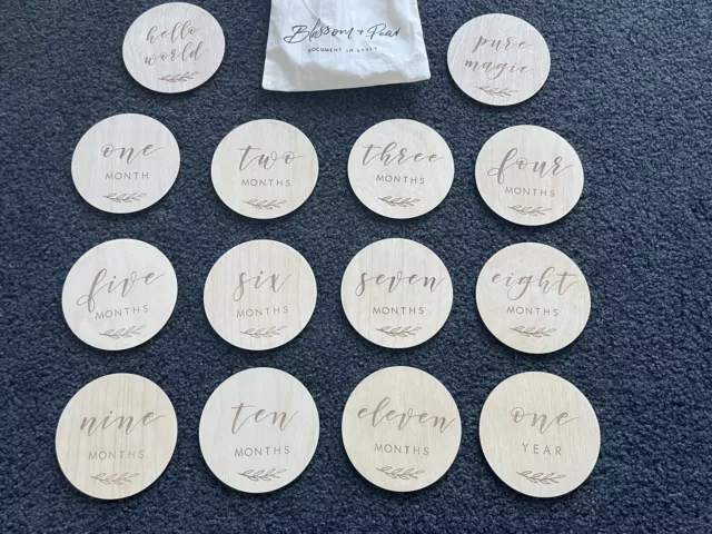 BLOSSOM + PEAR - Etched Wooden Pregnancy & Baby Milestone Collection - Set of 14 2