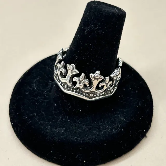 My little Princess Crown Mexican 925 Sterling Silver Taxco Oxidized Ring Sz  9.5