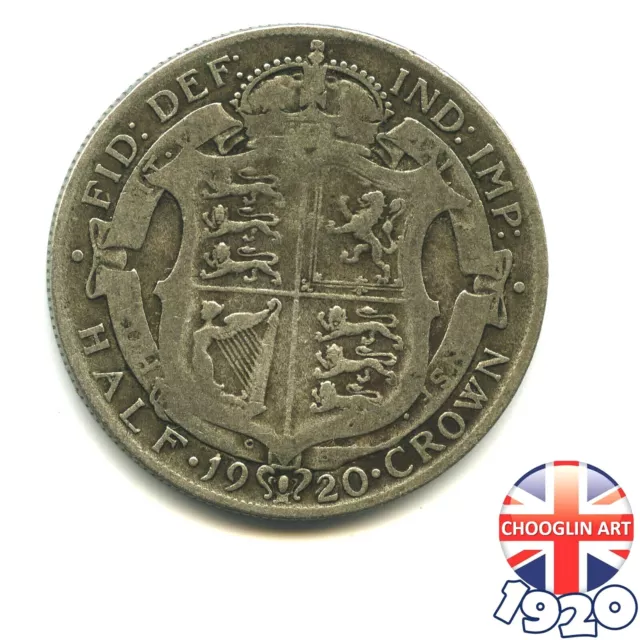 A BRITISH 1920 GEORGE V HALF CROWN (Silver) coin, 104 Years Old!     (Re: 13/4)