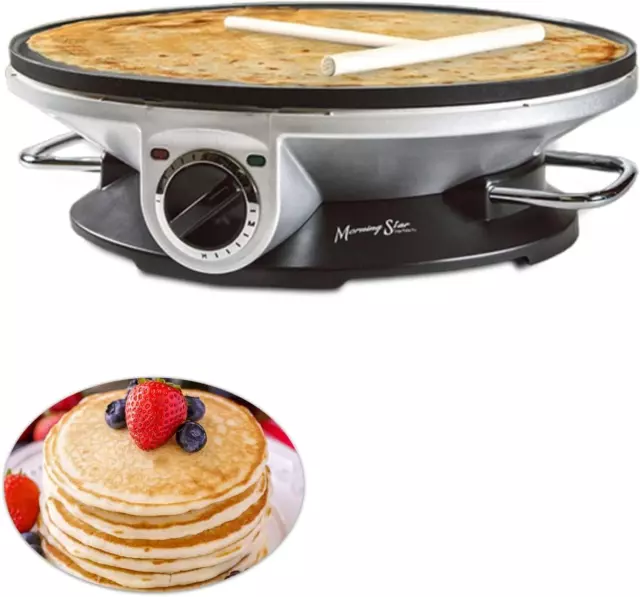 Morning Star Electric Crepe Maker Machine with 13-inch Silver & Black