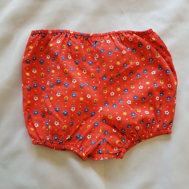 Vintage 70s-80s Baby Toddler Bloomers 1 Year Red Ditsy Floral Polka Dots Boho