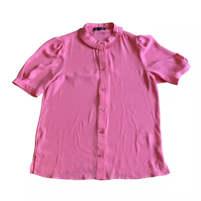 J Crew Drapey Button Up Top Women's XS Pink Ruffle Collar Short Sleeve Blouse