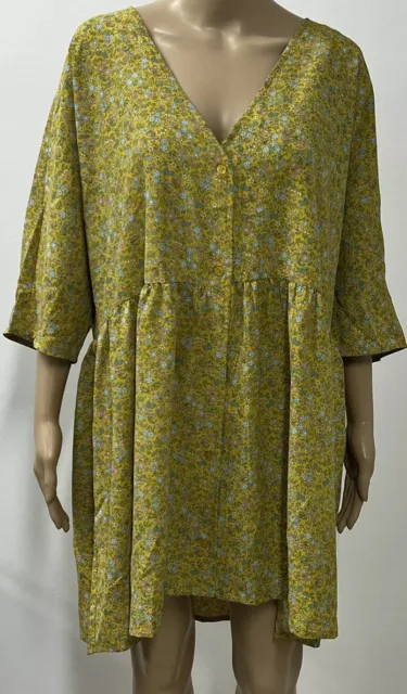 MONKI Womens Button Down Shift Dress Floral Print Hippie Style Size 14 - 16