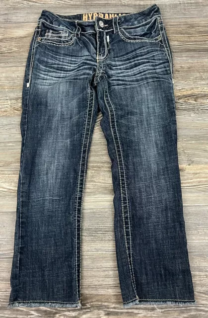 Hydraulic Jeans Lola Crop Capri Low-Rise Stretch Embellished Womens 3/4 Denim