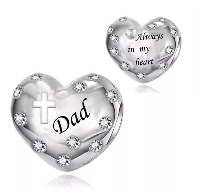 Dad & White Cross Memorial Always In My Heart Charm 💜 925 Sterling Silver Gift