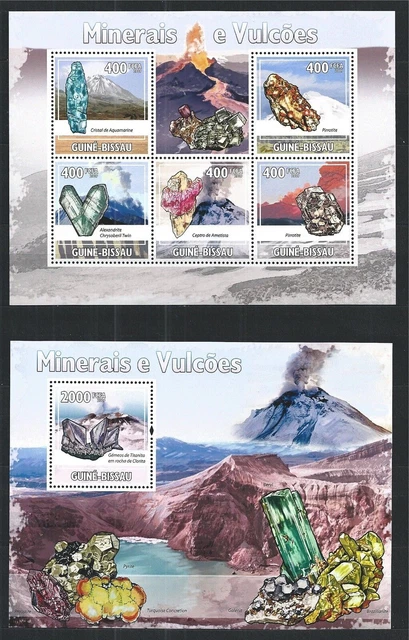 Guinea Guine Bissau 2009 Block Mini Sheet Set Minerals Stones Vulcan MNH
