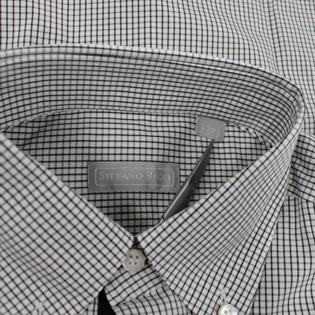 Stefano Ricci NWT Dress Shirt Size 15.5 39 In White & Black Plaid Button Down 2