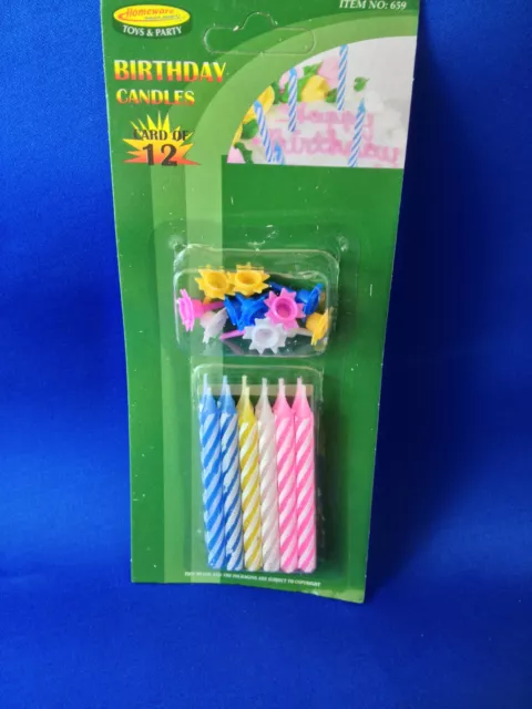 Birthday candles 12 with holders cakes and party birthday cake multi coloured