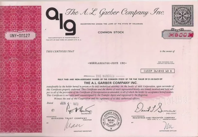 A. L. Garber Company Inc 500 Shares Common Stock CUSIP: 364840 10 8 -Jun 4, 1973