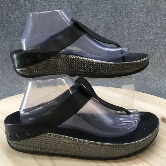 Fitflop Sandals Womens 11 Ibiza T Straps Wedge Comfort 401-001 Black Slip On