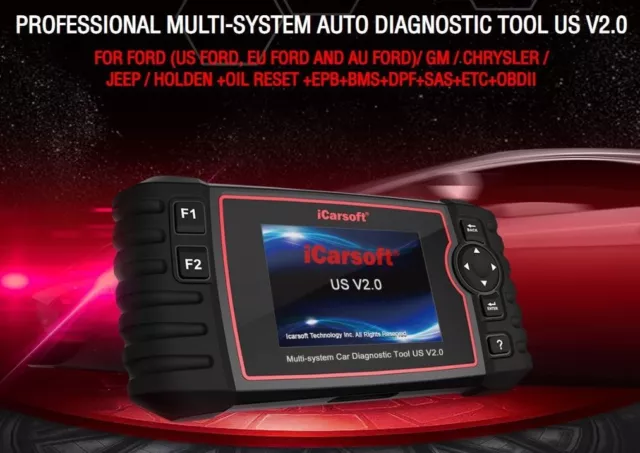 iCarsoft US V2.0 Diagnosegerät für Ford Jeep OBD Diagnose & Service Rückstellung 2