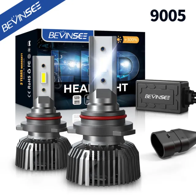 Bevinsee 2X 9005 LED Headlight Bulbs Conversion Kit High Low Beam Lamp 10000LM