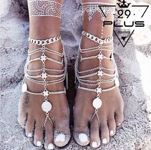 1xTassel Coin Bohemia Beach Chain Anklet Foot Jewellery Barefoot Sandal Bracelet