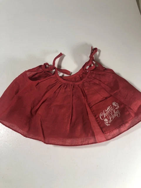 Chatty Cathy Baby Red Dress has Front Pocket W Chatty Baby Name Apron Romper