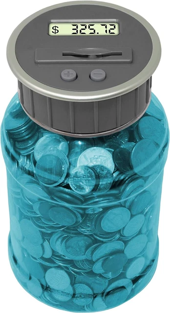 Digital Coin Counter Pennies Nickles Dimes Quarter Savings Jar | Transparent Blu