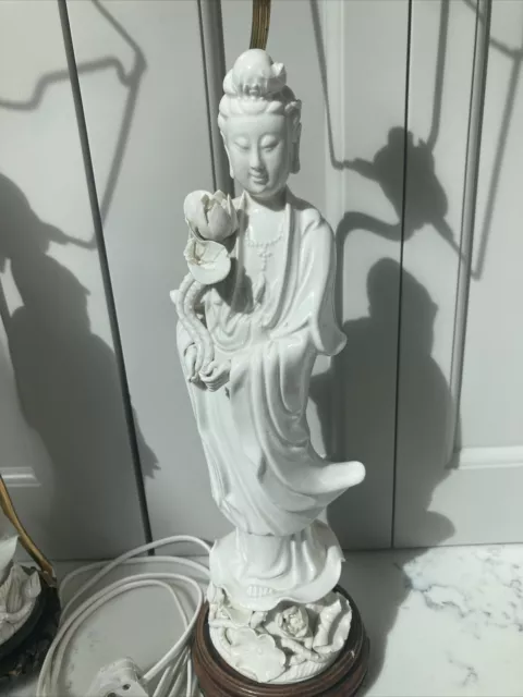 Antique pair of  lamps  Chinese Blanc De chine Guanyin 3