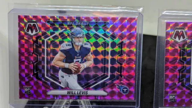 2023 Panini Mosaic  Will Levis 2 NFL Debut Camo Pink Prizms. Both Look Excellent 3