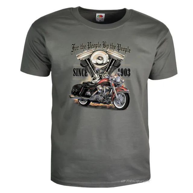 T-Shirt Biker Motorrad Oldtimer classic Harley-Motiv USA Cruiser Bike *4081 grau