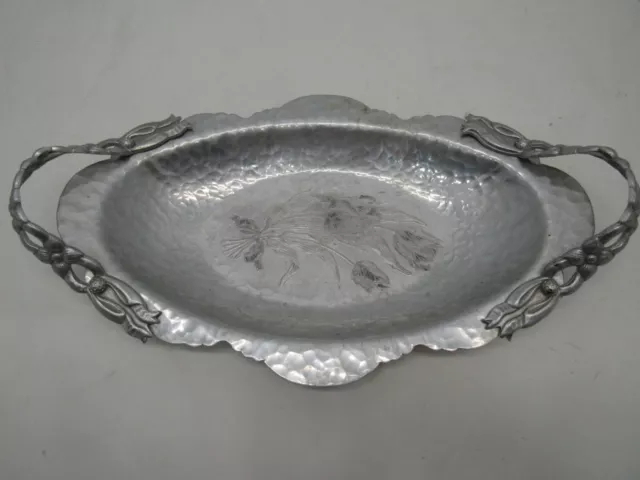 Vintage Rodney Kent Hammered Aluminum 404  Tray w/ Ribbon Handles 14" x 8"