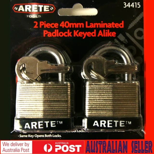 40mm Padlocks Keyed Alike Heavy Duty Laminated Weather Proof Pad Lock Key 2pcs