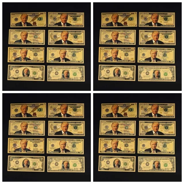 4sets Donald Trump USD 1/2/5/10/20/50/100 Gold Dollar Bill Full Set Banknote