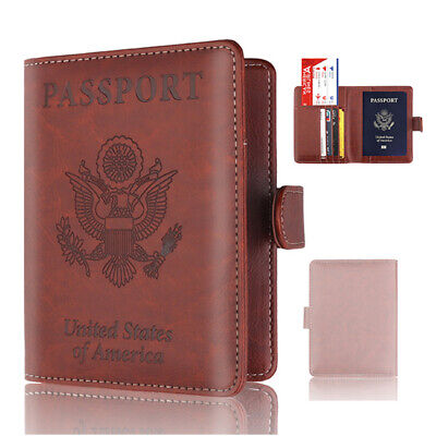 RFID Blocking Leather Passport Holder ID Credit Card Cover Case Travel Wallet