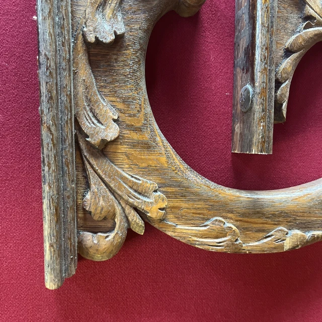Antique Hand Carved Oak Solid Wood Leaf Scroll Onlay Architectural Salvage TWO 3