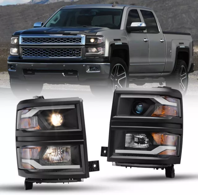 For 2014-2015 Chevy Silverado 1500 Pickup Projector Headlights LED DRL Lamp Pair