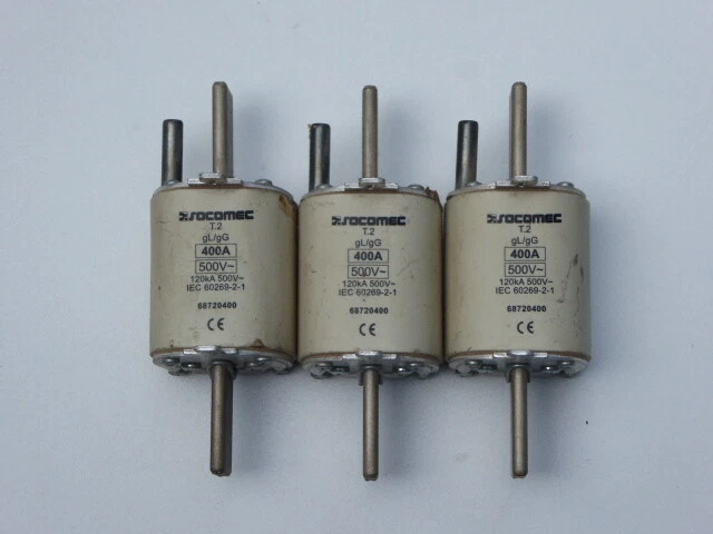 3 fusibles à couteau T2 400A 500V gL/gG SOCOMEC