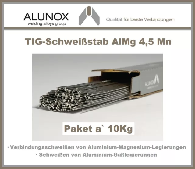 10Kg ALUNOX TIG-Schweißstab AlMg 4,5 Mn Ø 2,0 2,4 3,2mm Aluminium Magnesium Guss