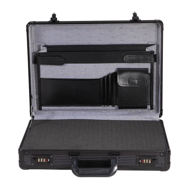 BLACK ALUMINUM HARD Briefcase with Foam Passwords Business Flight
