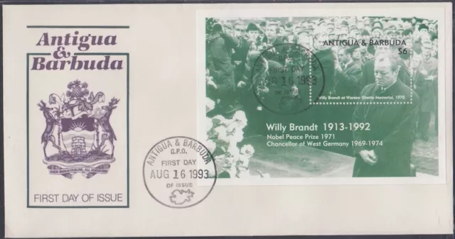 ANTIGUA & BARBUDA Sc# 1688 FDC WILLY BRANDT at WARSAW GHETTO MEMORIAL