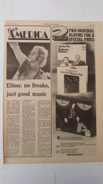 ELTON JOHN MSG New York concert review 1973 UK ARTICLE / clipping