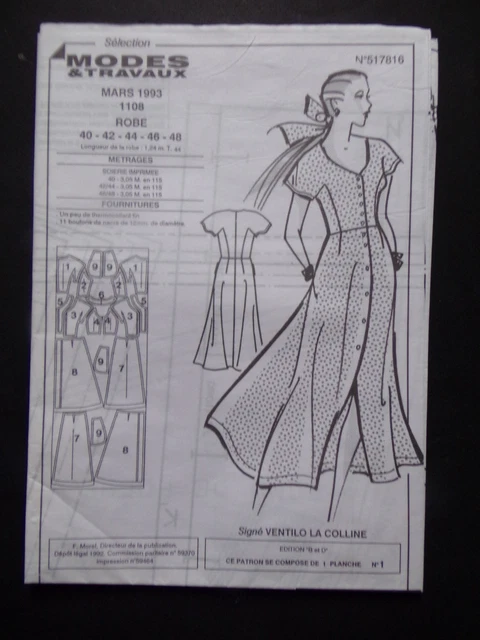 Patron De Couture Modes Et Travaux – Tailleur Pantalon Femme – Mars 1998 – Occasion