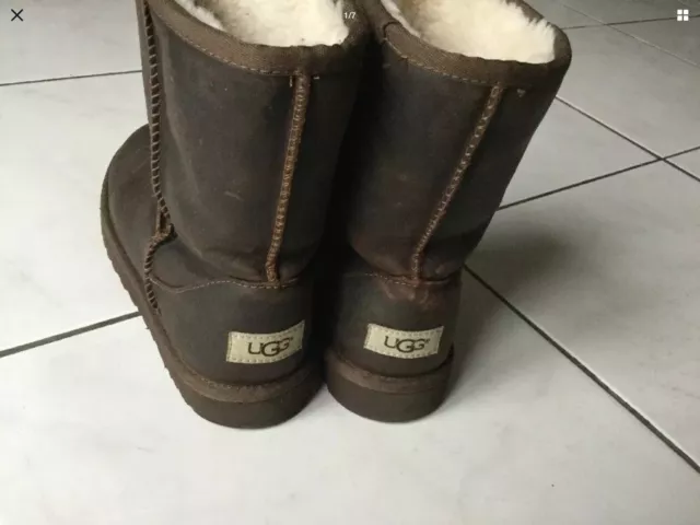 BOTTES UGG CUIR marron pointure 36 bon etat peu port es EUR 69 99