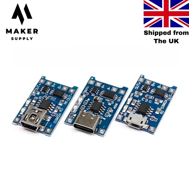 1/3/5/10x TP4056 Lithium Akku Ladegerät Modul mit Schutz USB C/Mini/Micro