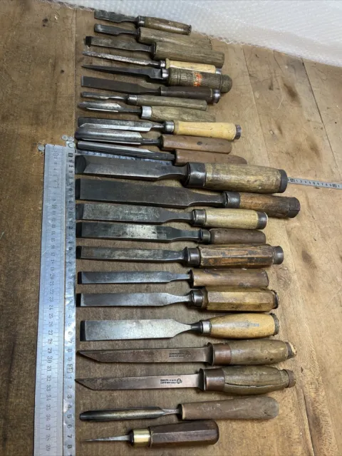 22 outils Anciens Menuisier charpentier ciseaux à bois bedane
