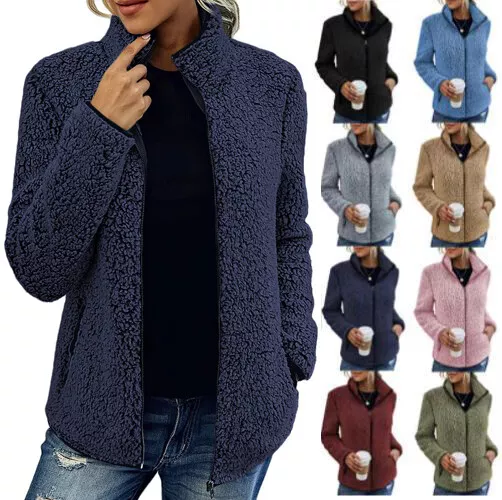 Winter Womens Coat Hoodies Teddy Bear Fleece Fluffy Jumper Zip up Cardigan Tops