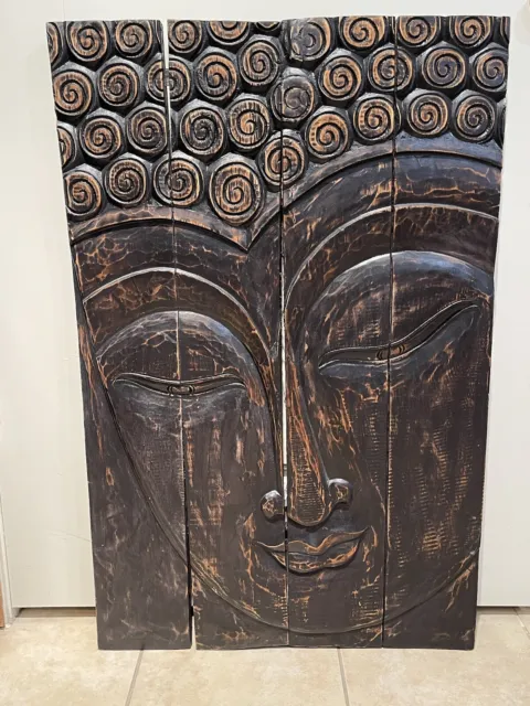 Buddha Panel Wall Art Sculpture Screen Hand Carved Wood Bali Earthbound Home New