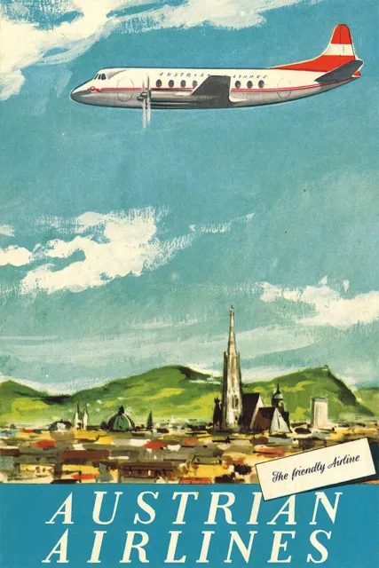Austrian Airlines Vintage Travel Print Painting  Wall Home Decor - POSTER 20x30