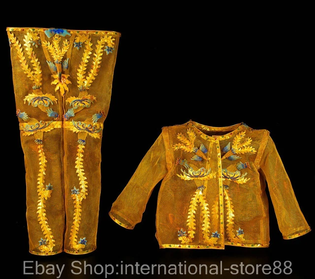64" Old China Filigree Dynasty Palace Empress Phoenix Golden Silk Armour Set