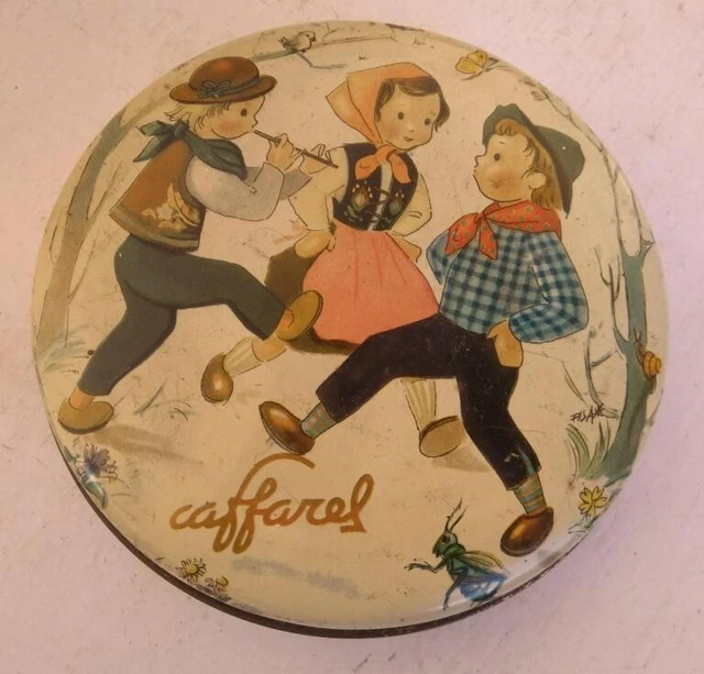 Ancienne rare boîte boule tôle litho enfant porcelet déco