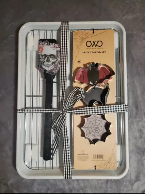 Baking Set 6 Pc Halloween Tray Cooling Rack Spatula Cookie Cutters Kitchen