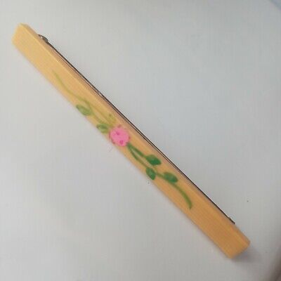 Vintage Pretty Old Painted Flower Plastic Faux Ivory Tone Brooch Bar Pin 3 inch