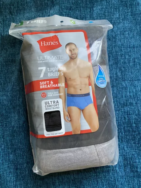 Men's Hanes Ultimate Briefs Size XL Underwear Black/Grey Tagless (Pack of 7) NIP