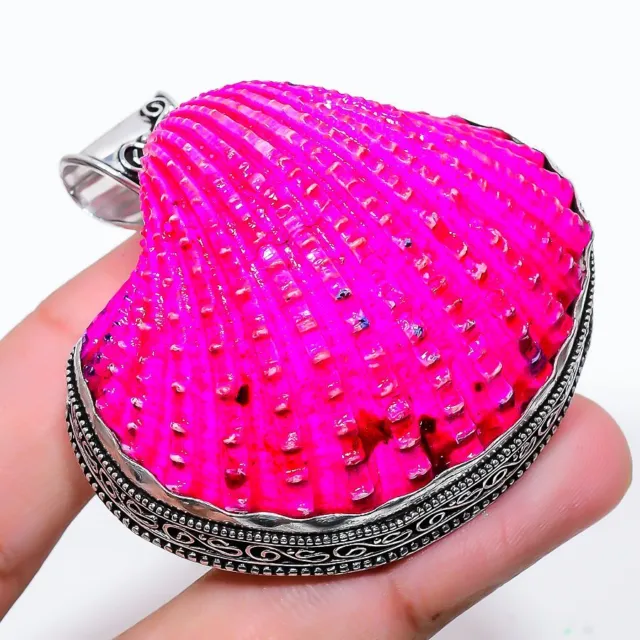 Pink Titanium Shell Gemstone 925 Sterling Silver Jewelry Pendant 2.05" n907