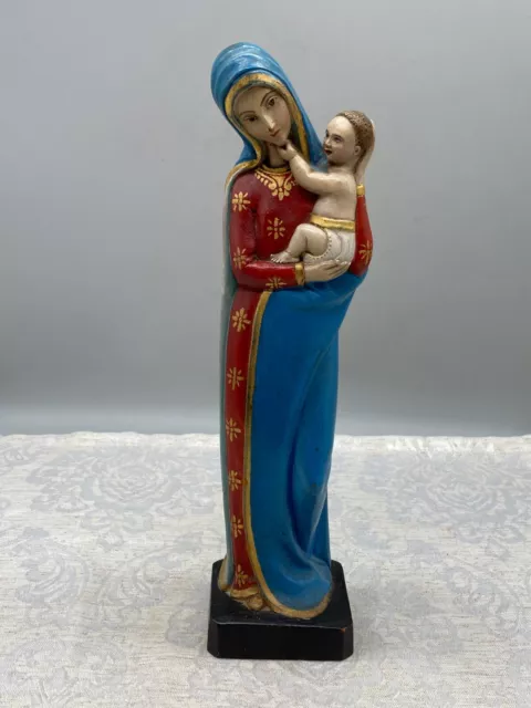 SAKRAL SKULPTUR AUS HOLZ HEILIGE MARIA MIT DEM JESUSKIND 29cm HANDBEMALT